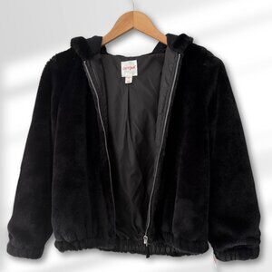🖤 NWT! Cat and Jack Black Faux Fur Zip-up Jacket Girls Size L (10/12)